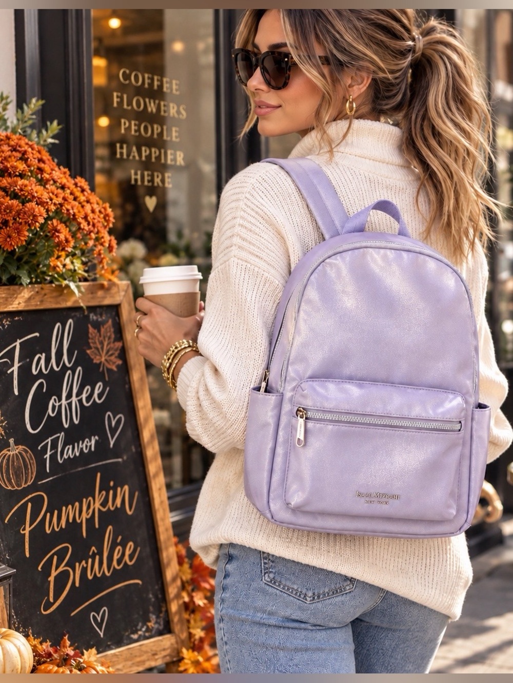 Isaac Mizrahi Lilac Purple Multi Pocket Backpack Purse